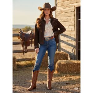 Saguaro Suede Leather Women Cowgirl Jacket Beaded Embroidery West Western Size M